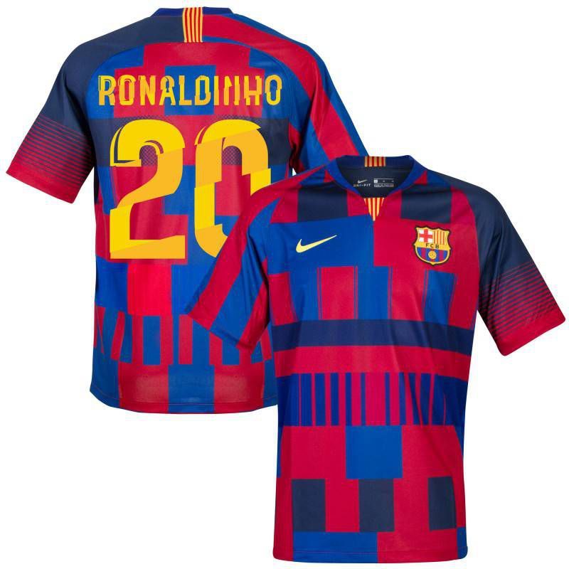Barcelona x Nike 20th Anniversary Voetbalshirt + Ronaldinho 20 (Special Edition Fan Style Printing)