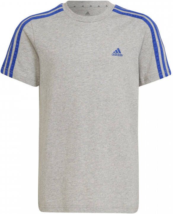 adidas T shirt 3 Stripes Grijs/Blauw Kinderen