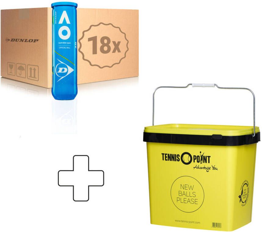 Dunlop Australian Open 18x Verpakking 4 Stuks Met Ballenemmer