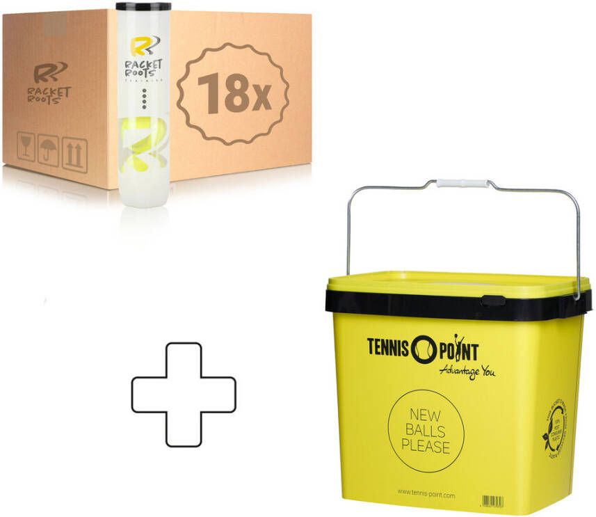 Racket Roots Training Tennisball 18x Verpakking 4 Stuks Plus Ballenemmer