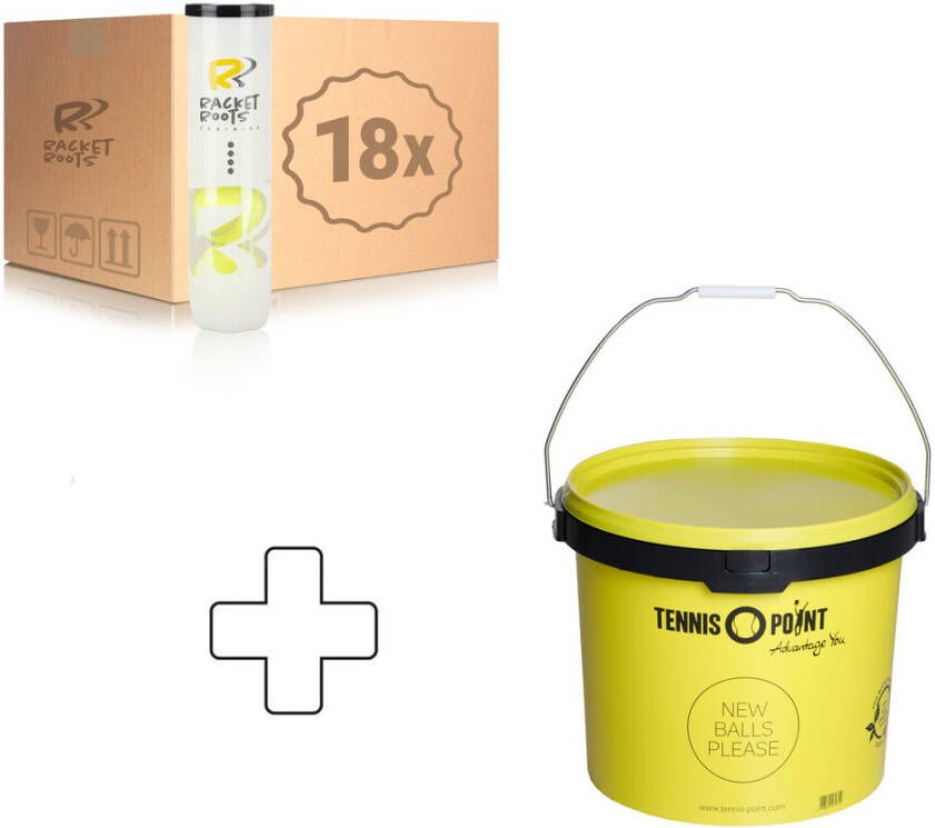Racket Roots Training Tennisball 18x Verpakking 4 Stuks Plus Ballenemmer