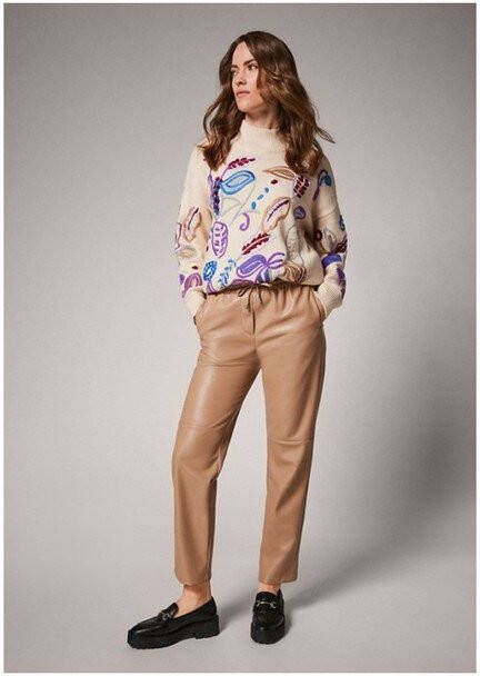 comma imitatieleren straight fit broek lichtbruin