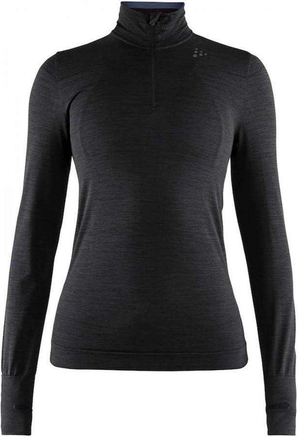 Craft Fuseknit Comfort Zip Thermoshirt Dames Zwart/Donkergrijs