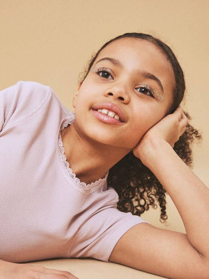 NAME IT KIDS ribgebreid T shirt NKFKAB paars