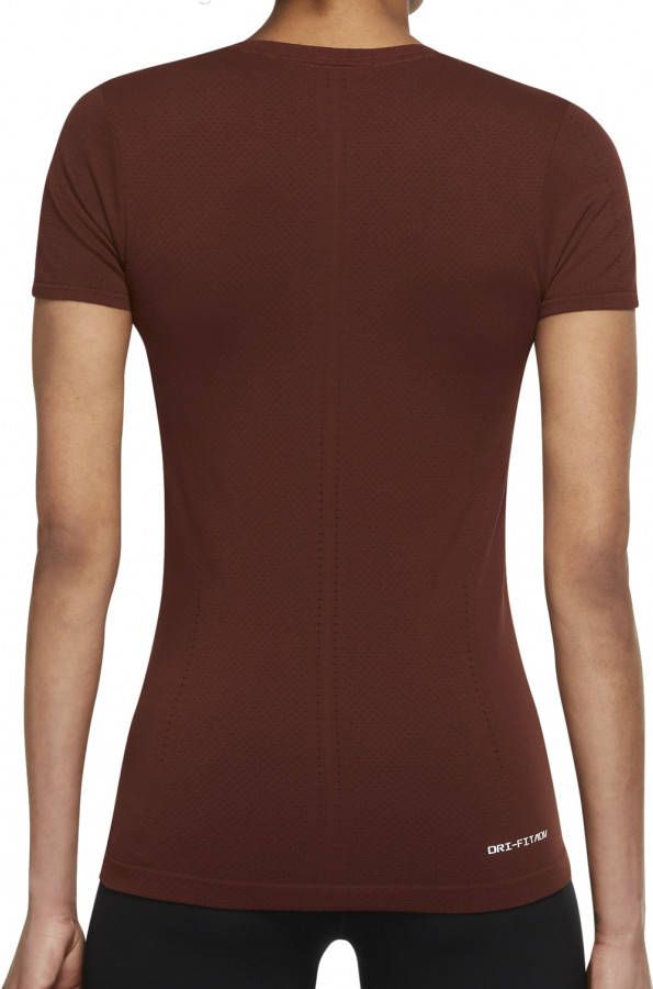 Nike Dri FIT ADV Aura Damestop met aansluitende pasvorm en korte mouwen Bruin