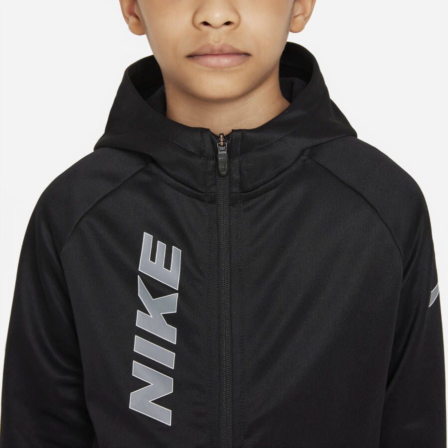 Nike Therma FIT Trainingshoodie met rits en graphic voor jongens Black/White/Smoke Grey Kind
