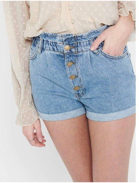 ONLY high waist straight fit jeans short ONLCUBA medium blue denim