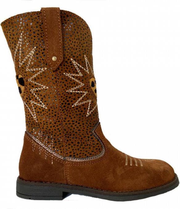 Red Rag 12054 suède cowboylaarzen met panterprint cognac