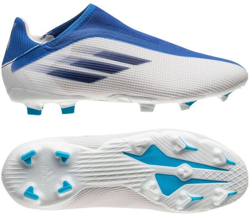 Adidas Kids adidas X Speedflow.3 Veterloze Gras Voetbalschoenen(FG)Kids Wit Blauw