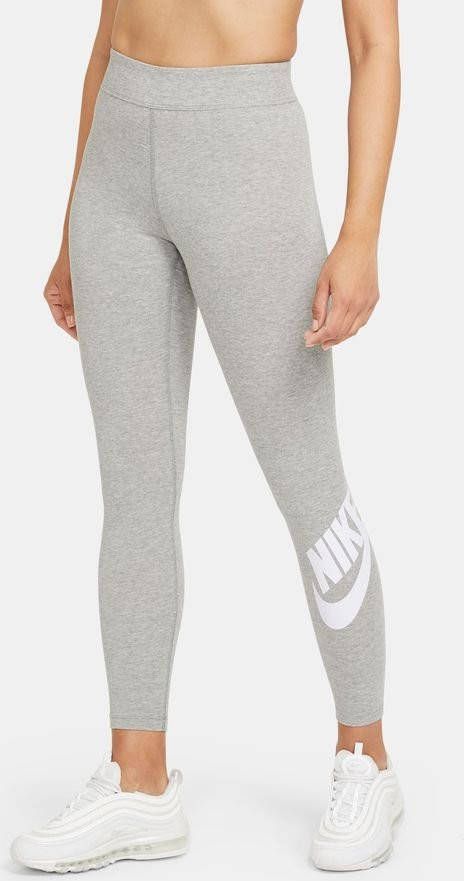 Nike Sportswear Essential Legging met hoge taille en logo voor dames Grijs
