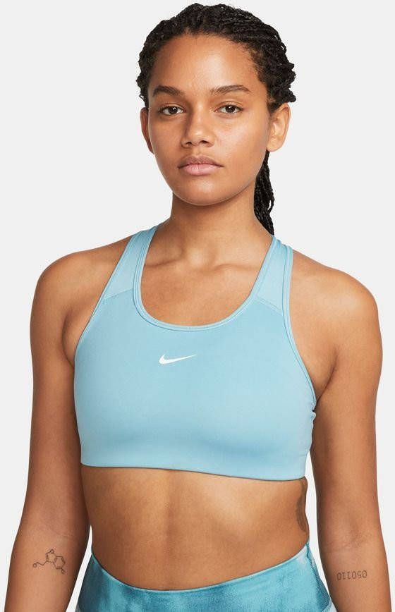 Nike Dri FIT Swoosh Sport bh met medium ondersteuning en pad uit één stuk Blauw