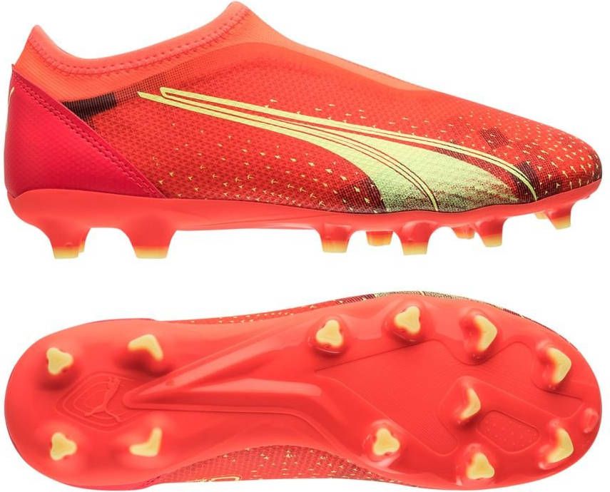PUMA Ultra Match Veterloze Gras/Kunstgras Voetbalschoenen(MG)Kids Oranje Lichtgroen