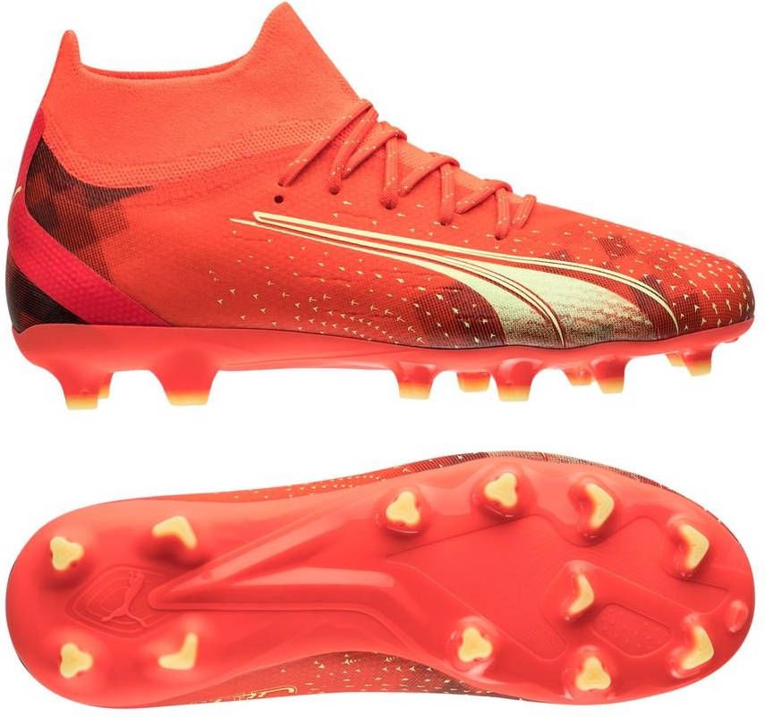 PUMA Ultra Pro Gras/Kunstgras Voetbalschoenen(MG)Kids Oranje Lichtgroen