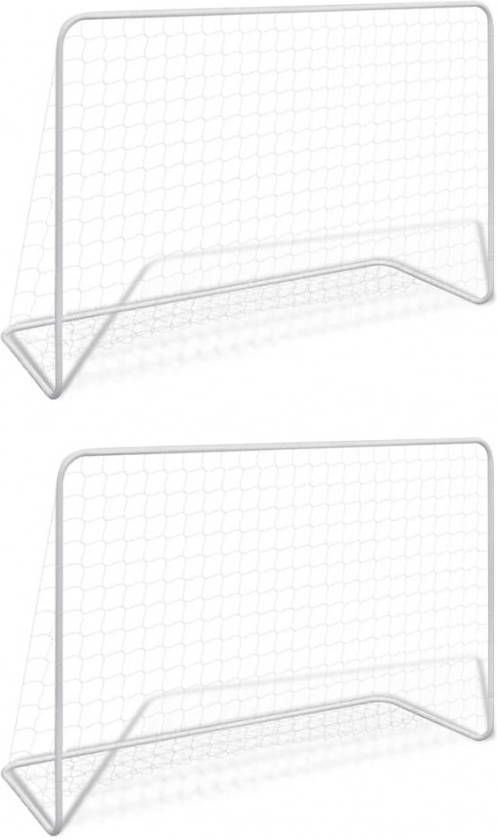 VIDAXL Voetbaldoelen 2 st met netten 182x61x122 cm staal wit