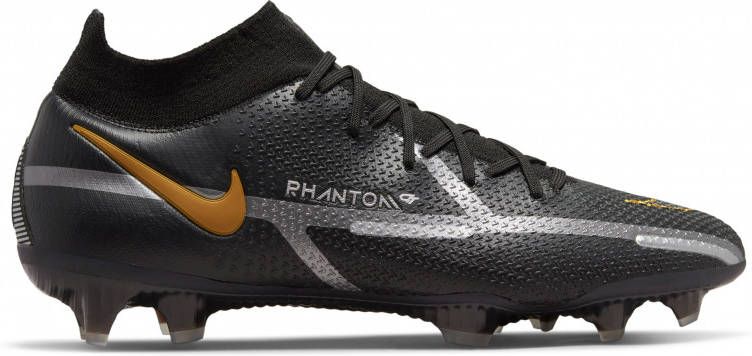 Nike Phantom GT 2 Elite DF Gras Voetbalschoenen(FG)Zwart Donkergrijs Goud