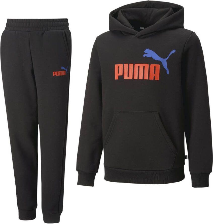 PUMA Essentials+ 2 College Big Logo Fleece Trainingspak Kids Zwart Rood Blauw