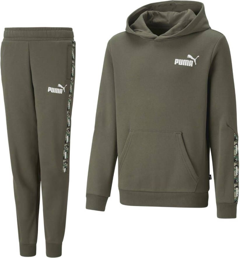 PUMA Essentials Tape Camo Fleece Hoodie Trainingspak Kids Olijfgroen Wit