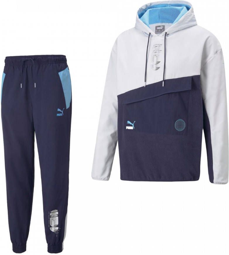 PUMA Italië FtblStatement Hooded Trainingspak 2022 2024 Grijs Donkerblauw Lichtblauw