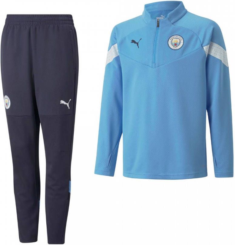 PUMA Manchester City 1/4 Zip Trainingspak 2022 2023 Kids Blauw Donkerblauw