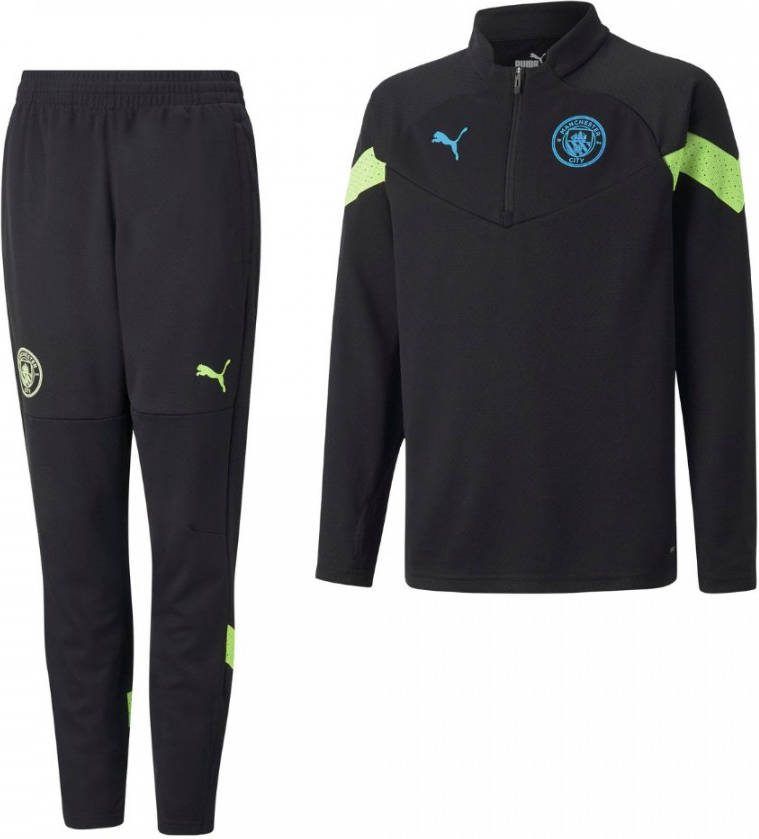 PUMA Manchester City 1/4 Zip Trainingspak 2022 2023 Kids Zwart Lichtgroen