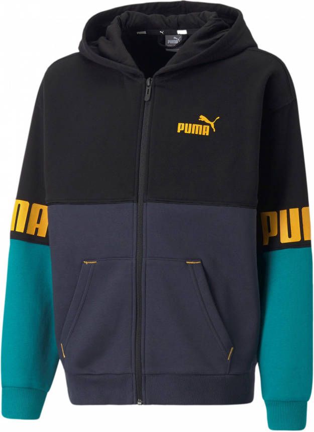 PUMA Power Club Full Zip Hoodie Kids Zwart Blauw Oranje