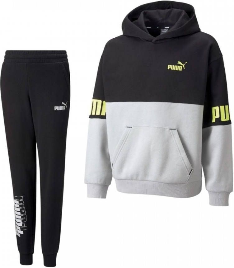 PUMA Power Fleece Hoodie Trainingspak Kids Lichtgrijs Zwart