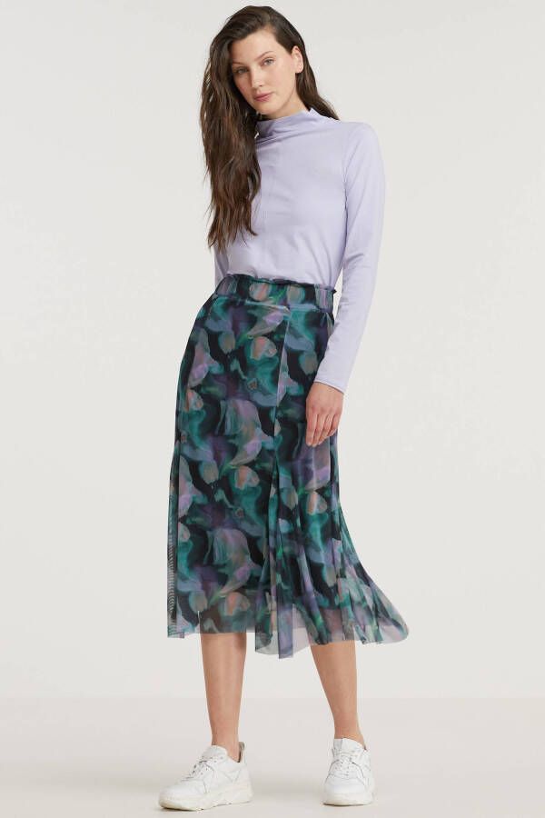 Catwalk Junkie semi transparante midi rok Vivian met all over print en mesh turquoise
