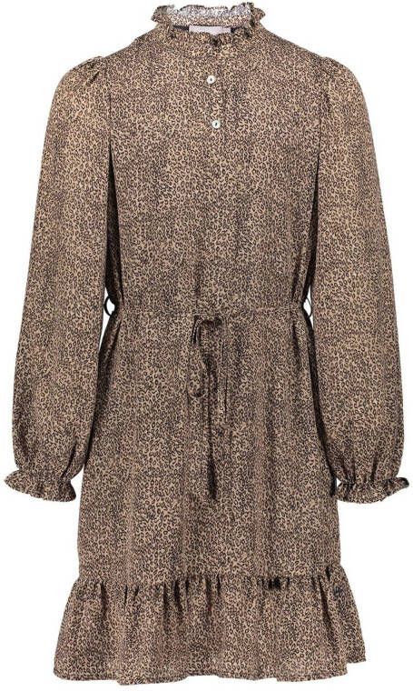 Geisha A lijn jurk met all over print en ruches zand/zwart