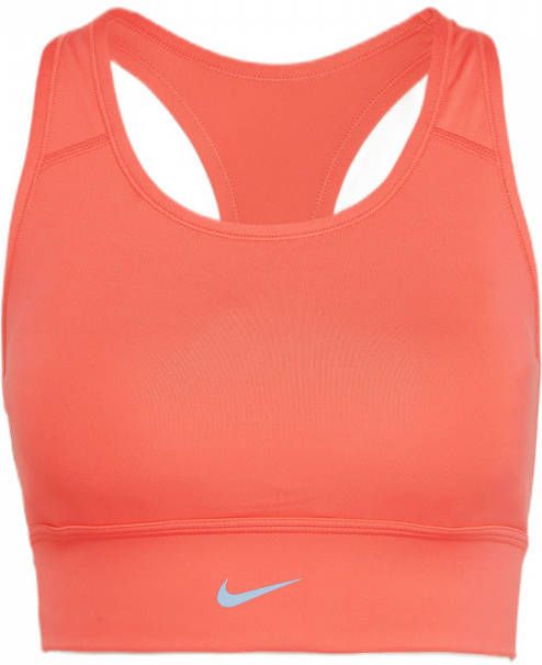 Nike Dri FIT Swoosh Lange Sport bh met medium ondersteuning en pad uit één stuk Oranje