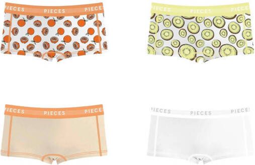 PIECES short PCLOGO (set van 4) lichtgeel/oranje
