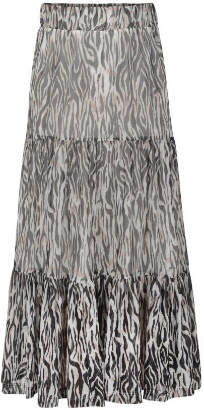 Jill & Mitch by Shoeby maxi rok Fallon met all over print en plooien zwart/bruin/beige