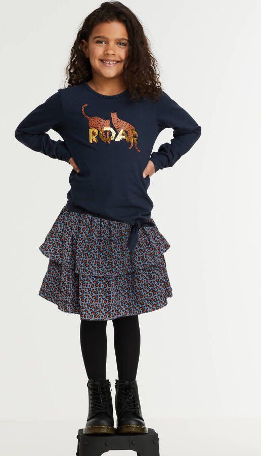 Zigga rok met panterprint blauw/roestbruin